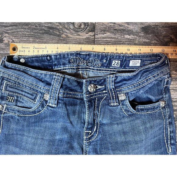 Miss Me Jeans JP5045 Size 28 Boot Cut Embellished Cross Dark Wash Low Rise Y2K - Picture 3 of 9